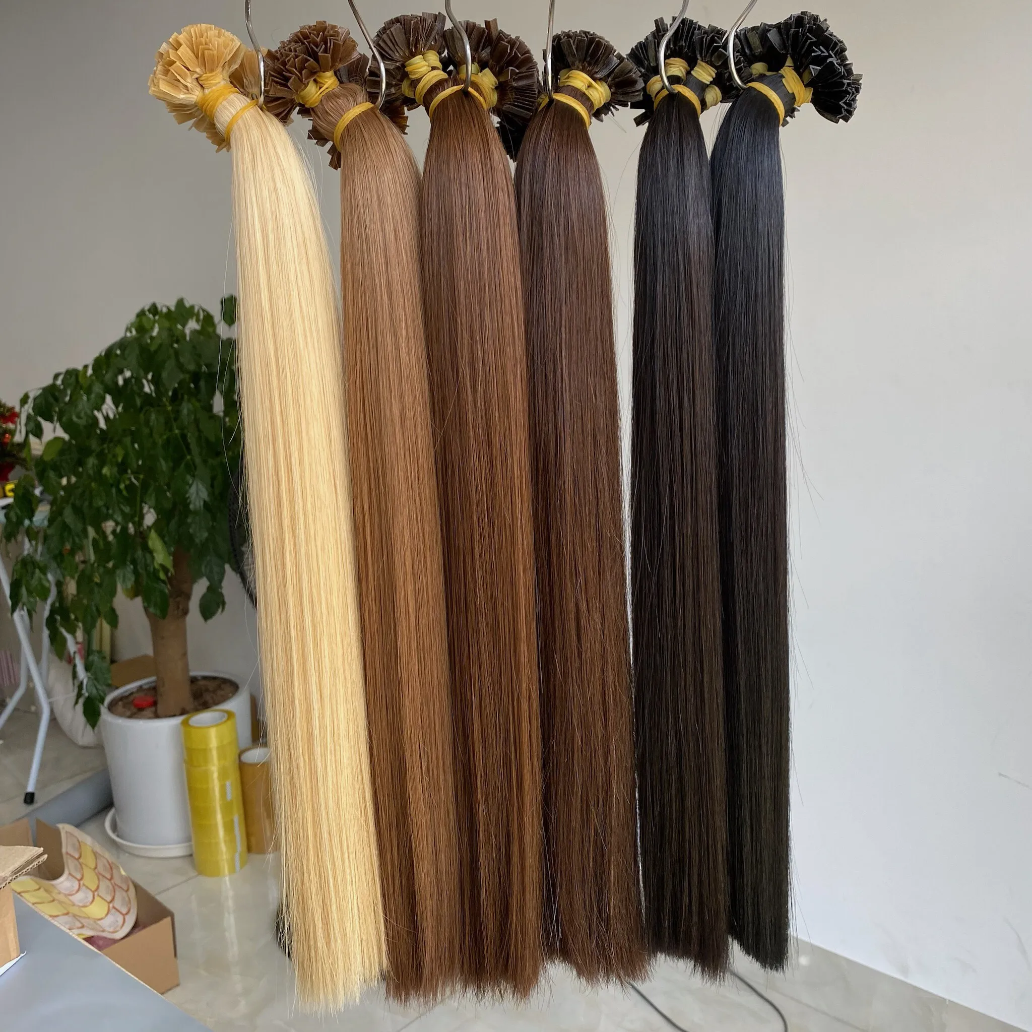 Wholesale Thick End PreBonded Keratin I/V/U/Flat Tip Human Hair Extensions Italian Glue Russian Remy Virgin Hair Customized Colo