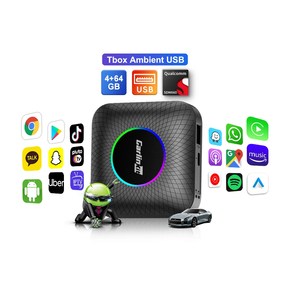 Carlinkit usb carplay ai box android 13 портативный 4G + 64GB универсальный беспроводной автомобильный адаптер для netflix youtube