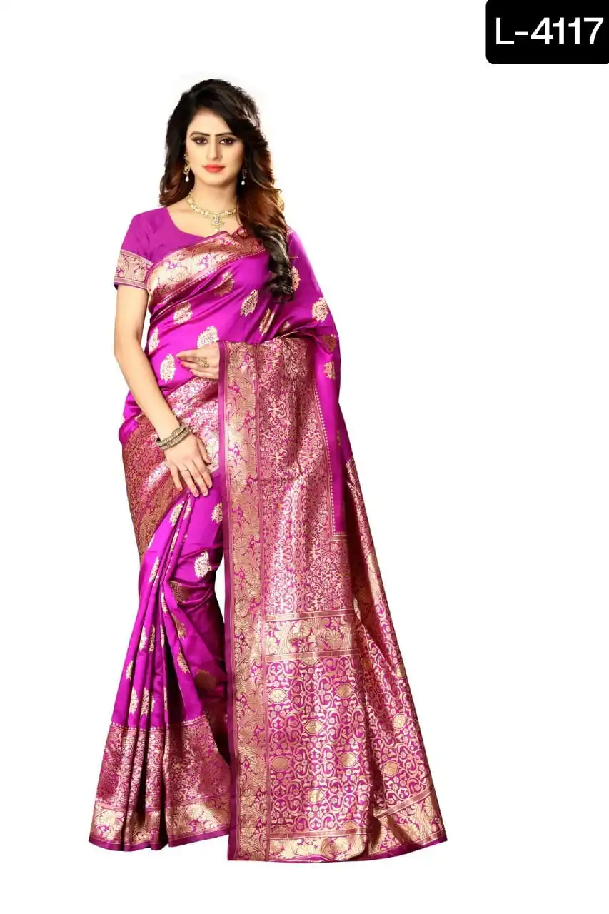 Indian New Trendy Designer Soft Banarasi Silk with Weaving Heavy Pallu and Same Weaving Border Blouse Saree for Women Wear
