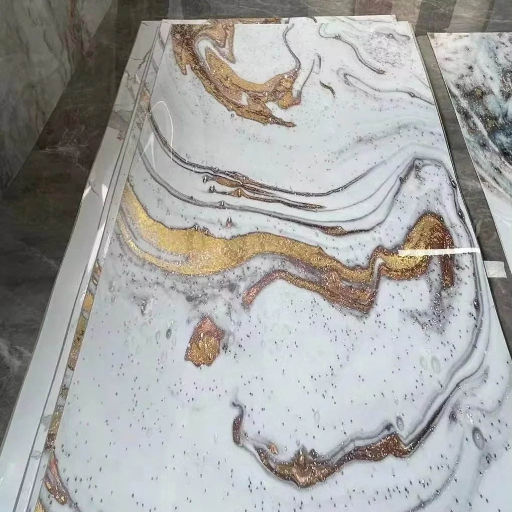 Wholesale PVC UV Sheet Thin Marble Wall Panel 3mm With Gold Marble Look Wall Paneling For Wall