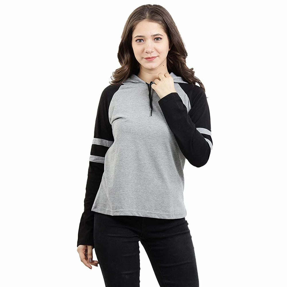 Hoodie Ladies two tone pullover fancy hoodies /drawstring Casual wear ladies oversized hoody