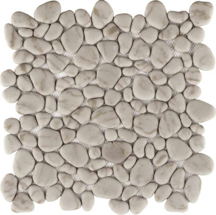 China Made Feature Wall Grey Pebble Recycled Glass Mosaic Wall Tiles glazed carrara floor tiles