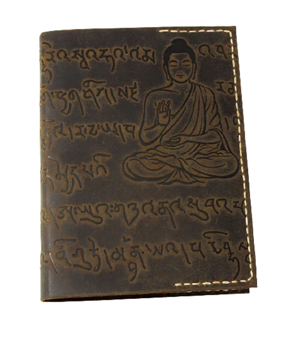 Handcraft Buddha Antique Scripts Embossed Front Cover Handmade Lokta Paper Notebook A5 Diary Customizable Leather Journal