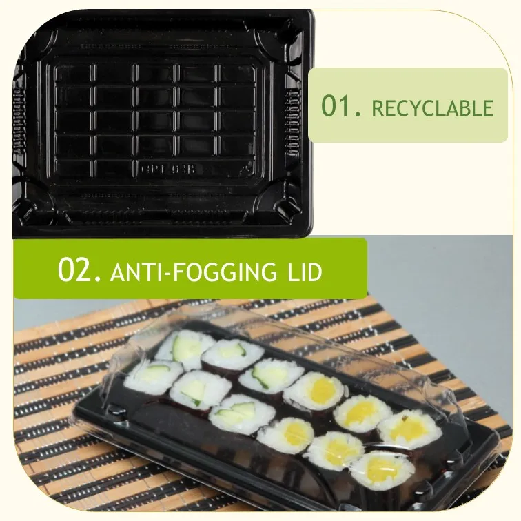 Eco Recyclable Recycled PET Disposable Sushi Tray with Lid