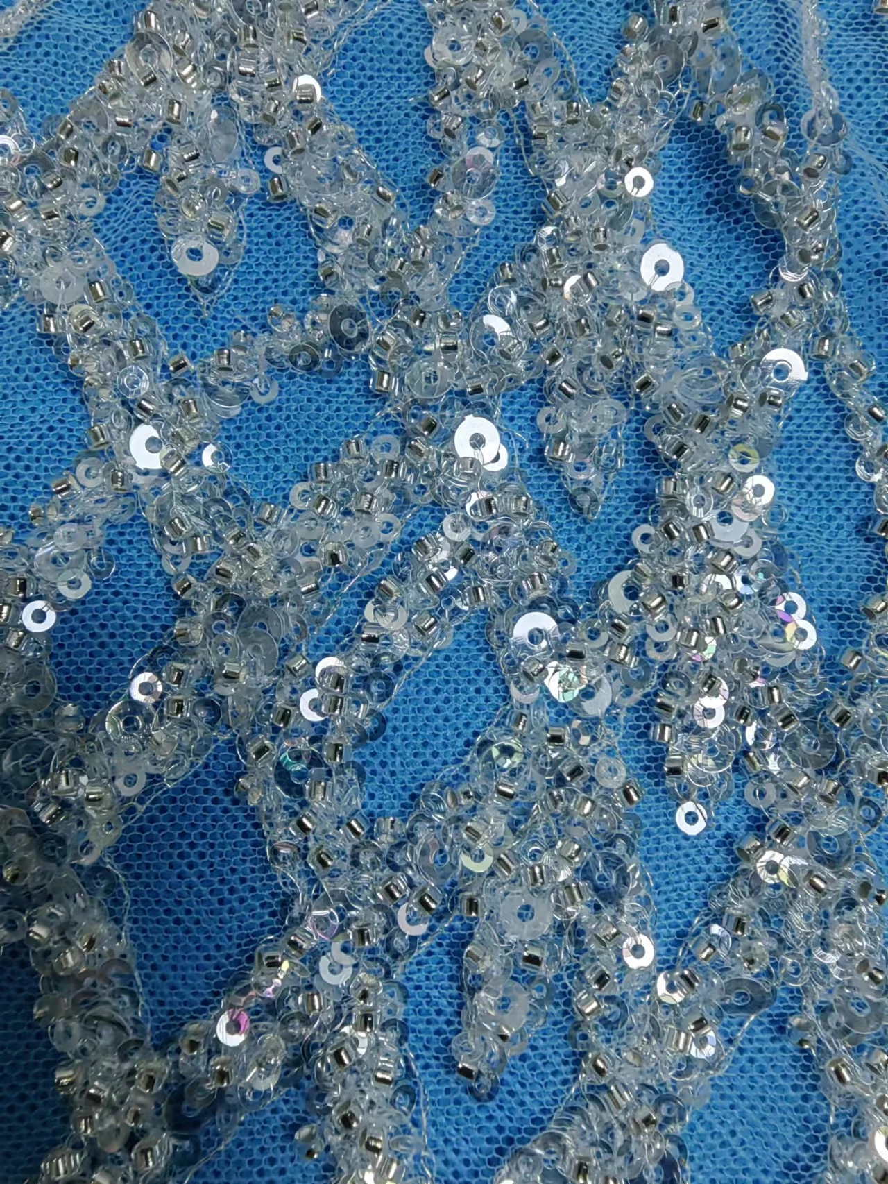 Modern flat embroidered hand made beaded bridal luxury sequins lace fabric for bridal dress