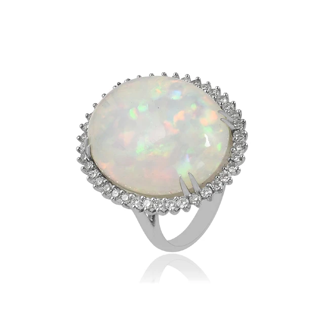 Classic design 925 sterling silver Ethiopian opal CZ multi gemstone women ring gift jewelry