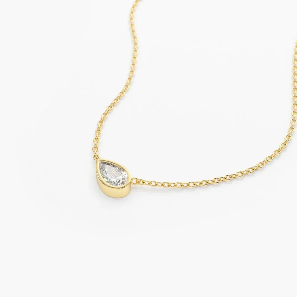 Pear Shape CZ Diamond Solitaire 925 Sterling Silver Safety Pin Necklace zirconia Stone Gold, Rose Gold Plating Necklace