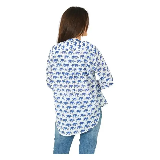 Casual women top block print shirt summer wear handmade cotton blouse full sleeve