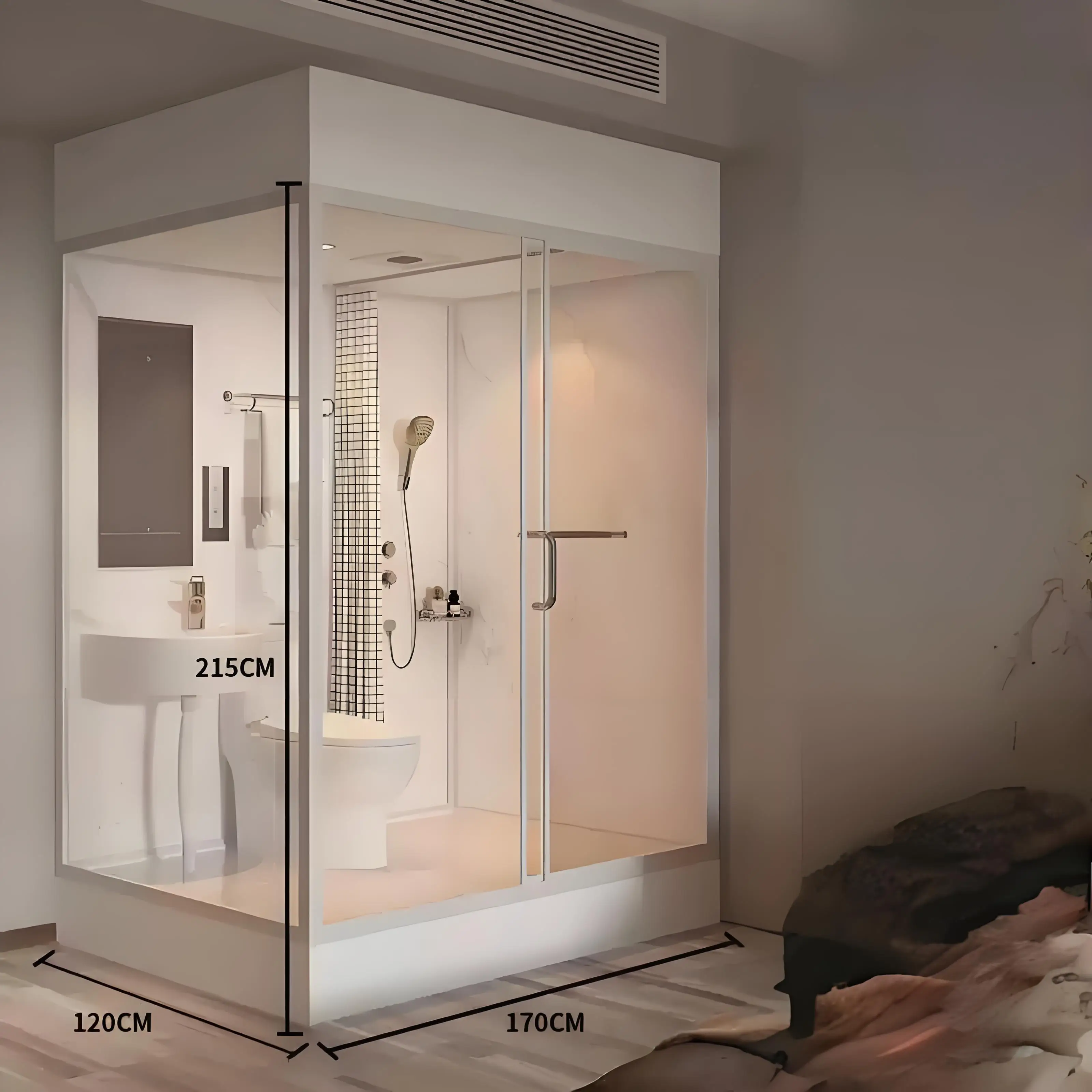 All-in-One Prefabricated Bathroom Unit Integrated Shower Toilet Modular Square Design for Hotel and Home