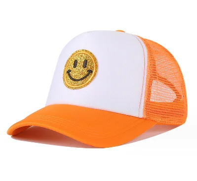 Smiling Face Patch multi-color foam mesh trucker hat fashion pink youth bucket hats sunshade duckbill hats