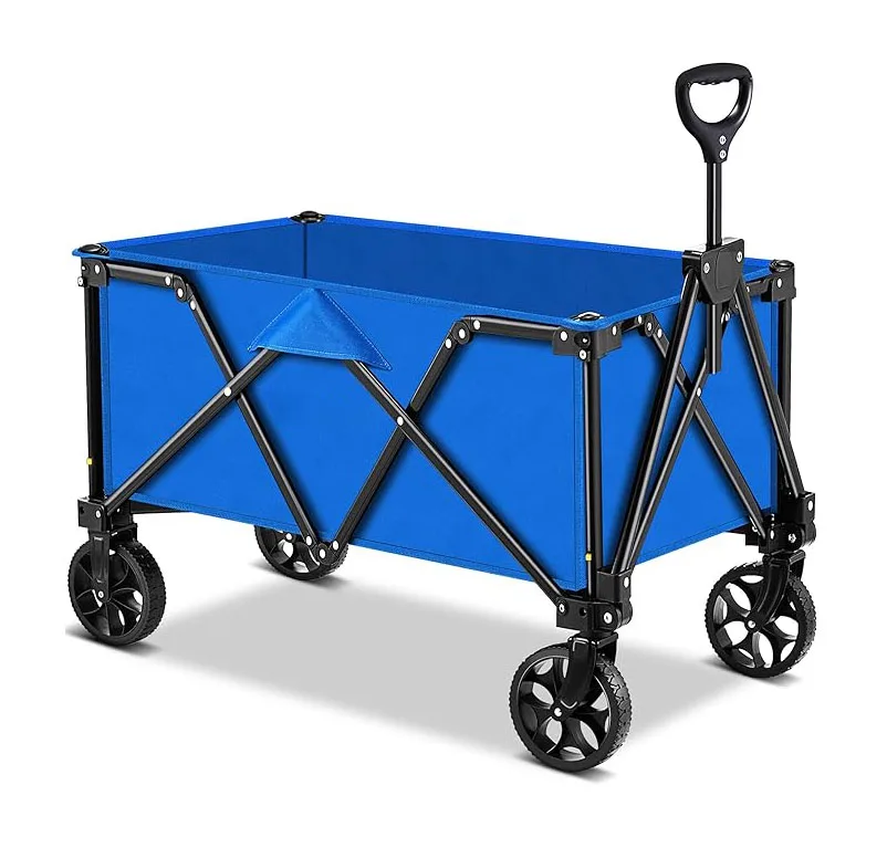 THCW10161 - Collapsible Folding Large Capacity Wagon Cart, All-Terrain Wheels for Outdoor Beach Garden Shopping Fishing, Blue