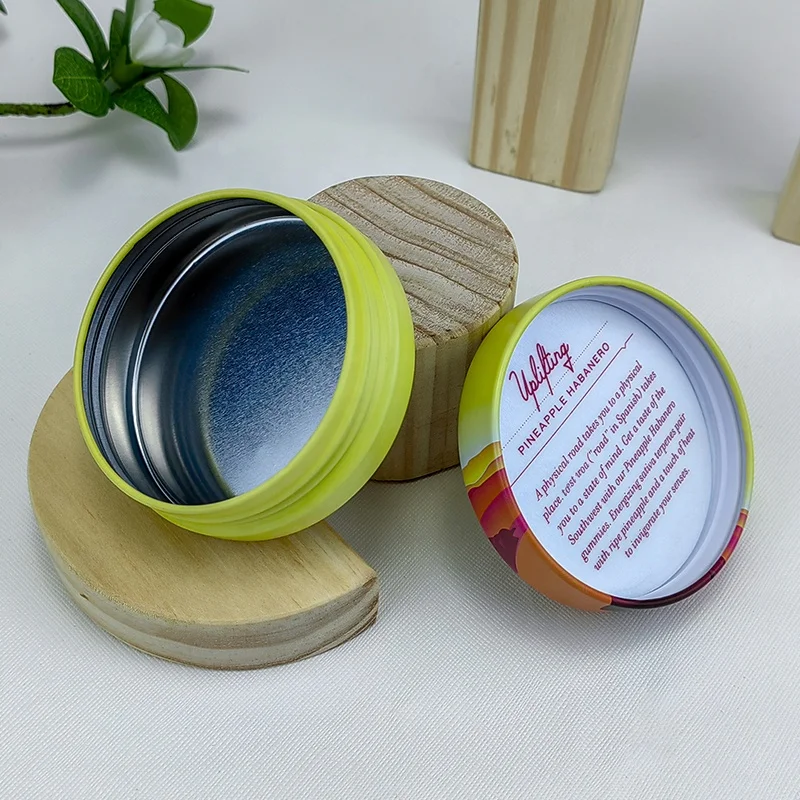Printed Logo Round Tinplate Screw Airtight Boxes Child Resistant Twisting Edible Gummy Tins