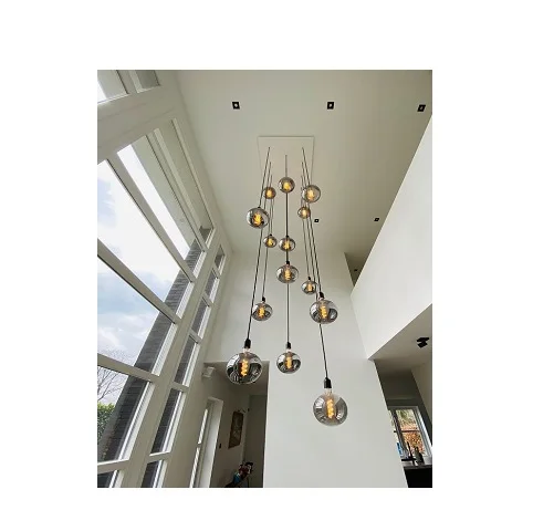 High Ceiling Decoration Warm Cold Color Led Drop Hanging Lamp Living Room Hall Lighting Long Stairwell Chandelier
