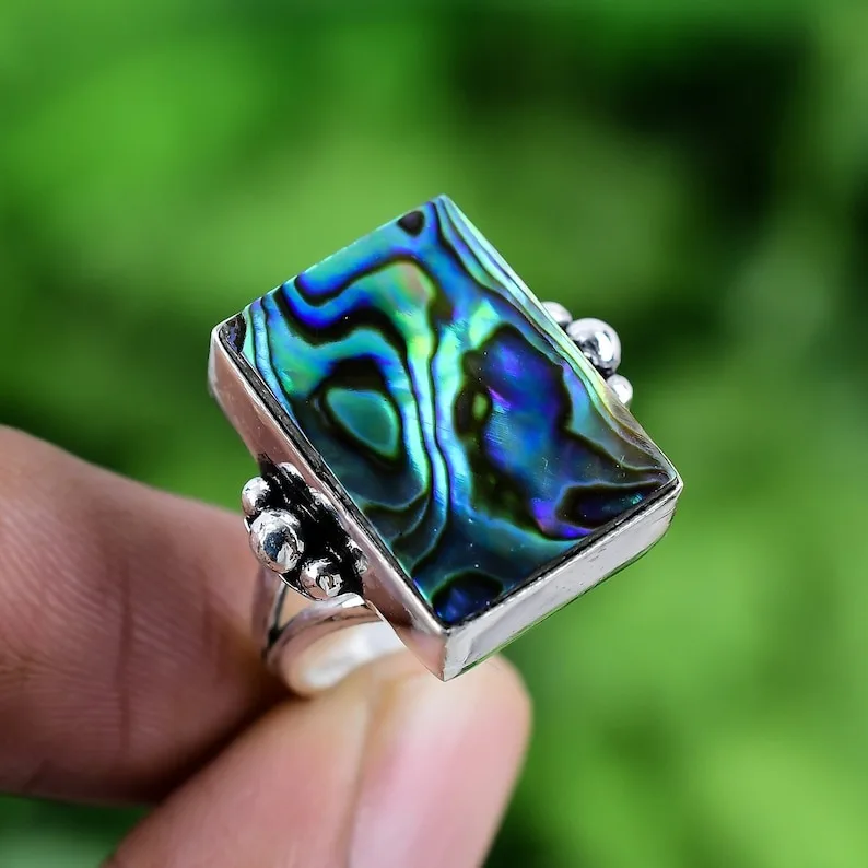 925 Sterling Silver Handmade Gemstone Abalone Shell Spinner Ring 925 Stamp Sterling Silver Ring High Quality Wedding Gift