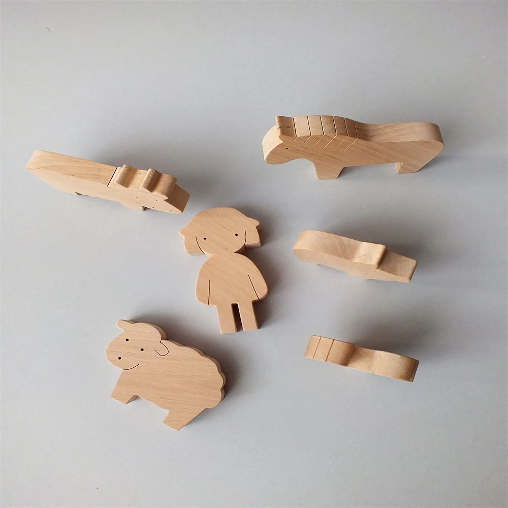 Wholesale Custom Handmade Little Girl Farm Animal Toddler Gifts Wooden Balance Montessori Educational Toy Set