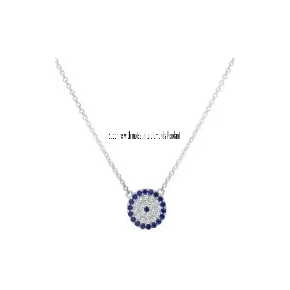 Trendy Fashionable Silver 925 Sapphire With Moissanite Diamonds Pendant Sale From Jewelry Manufacturer