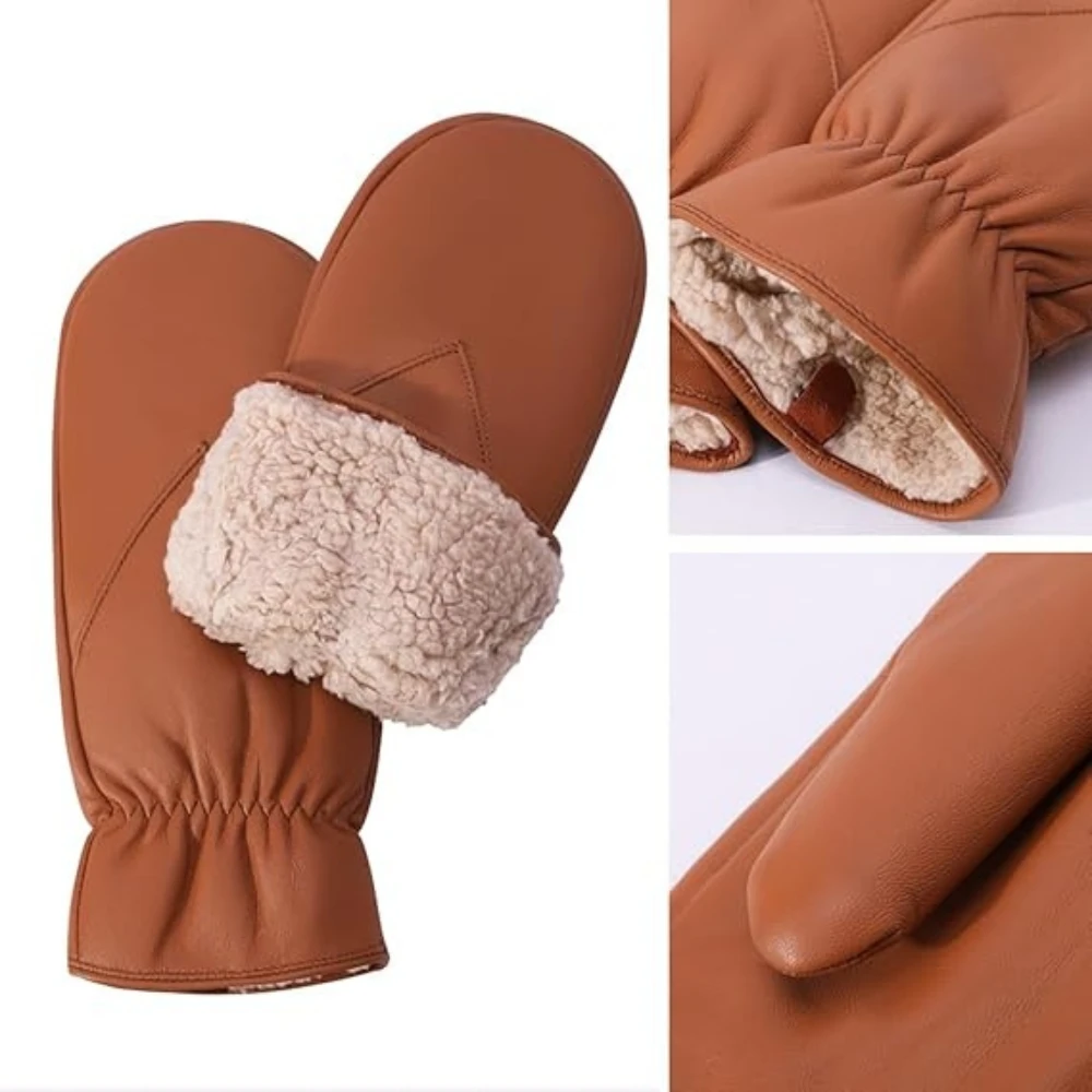 Best Price New Design Leather Gloves Warm Fur Full Finger Mittens Comfortable Touch Screen Winter Gloves by Maximize Wear