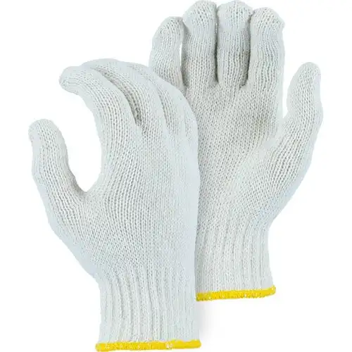 wholesale cotton / polyester plain string knit 7 gauged natural white glove with elastic hemmed multi purpose hand safety glove