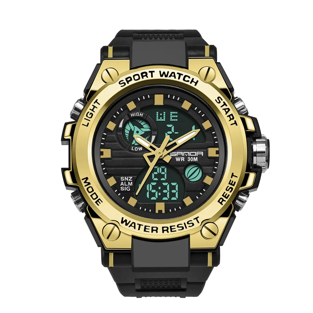 Green Light Black Rubber Strap Digital Watches Quartz Movement Waterproof Sport Men Grade Big Smart Watch