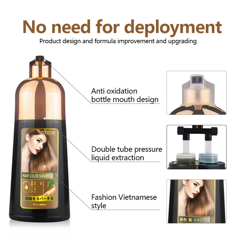 Mokeru Oem Fast Color Black Hair Dye Ginseng Herbal Hair Color Shampoo For home use Coverage Gray Hair Natural Plant Dye Shampoo