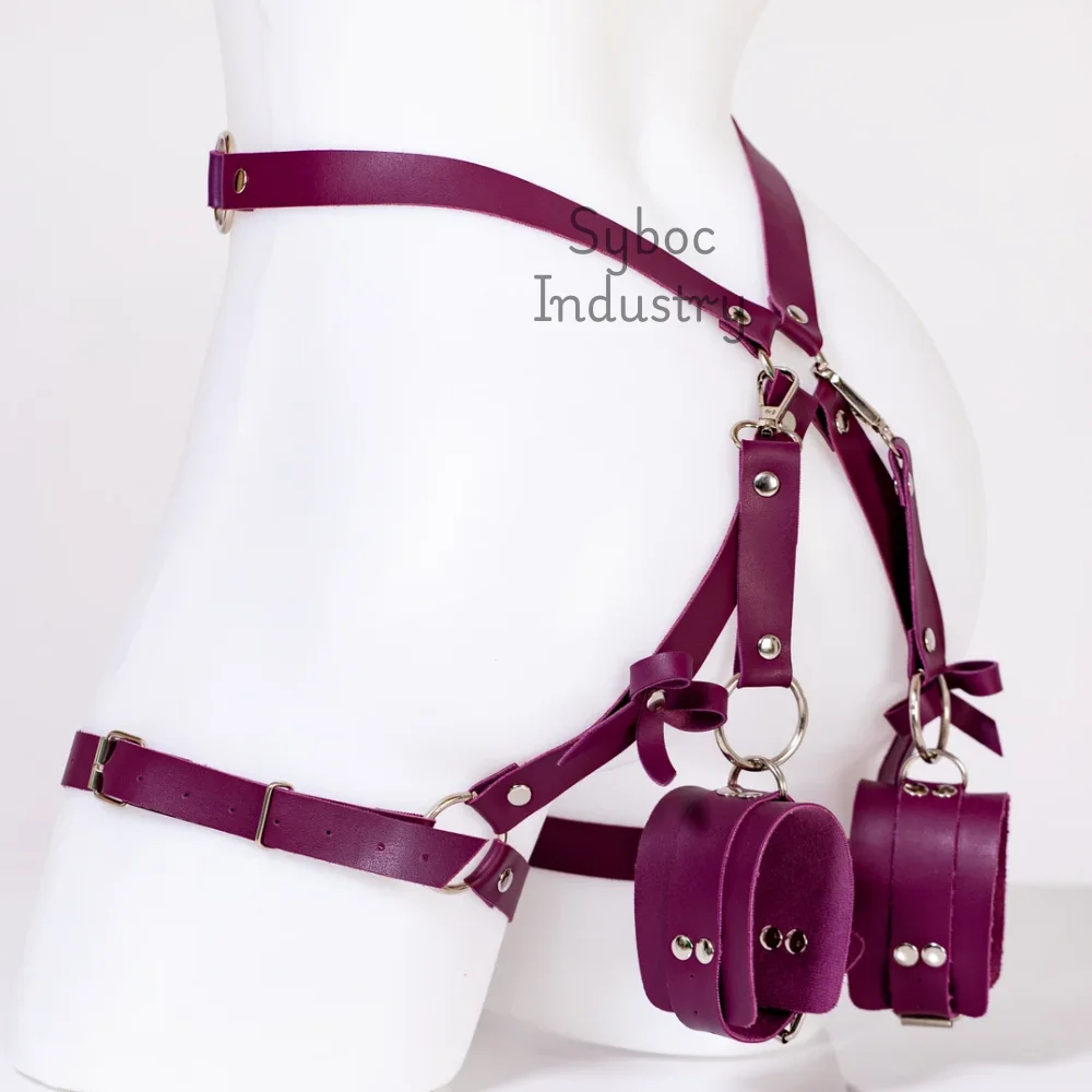 Кожаный ремень с подвязками и наручниками новый комплект ремней манжетами из натуральной кожи для секса