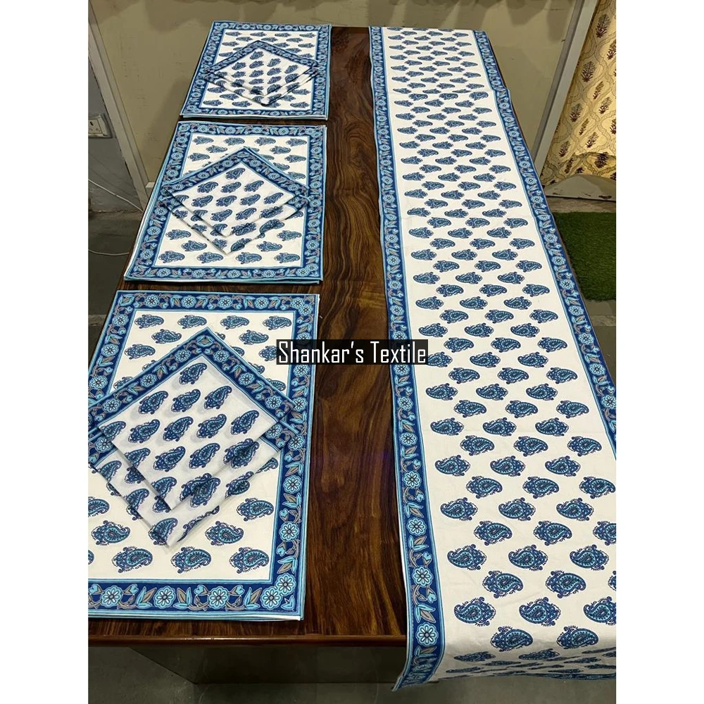 Handmade Cotton Unique Dining Table Place Mats Set Of 6 Canvas Tablemats & 6 Cotton Napkins And 1 Table Runner Home Decorative