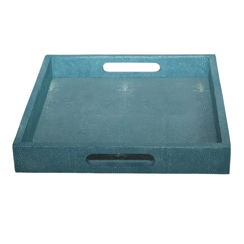 Custom  0.45x0.45x0.065   Square Turquious Tea Trays Faux shagreen Luxury Tea/Food Serving Trays
