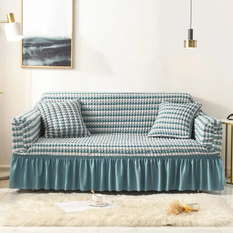 Factory custom wholesale elastic cushion cover high stretch durable furniture protector universal sofa cover with skirt