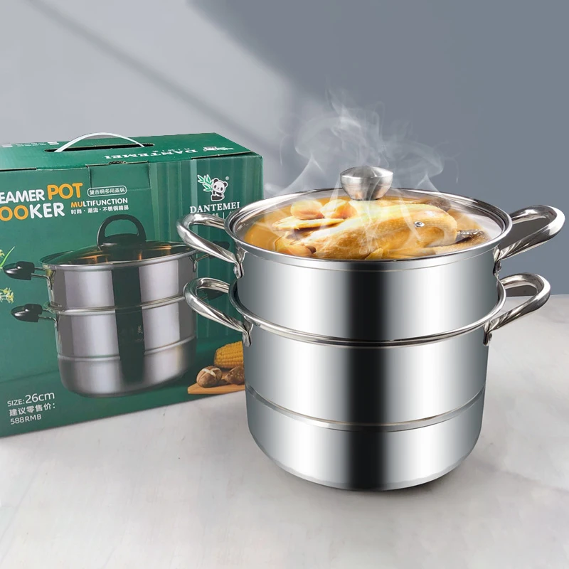 New Style Hot Selling Stainless Steel Cook Pot Cookware Kitchen Utensil Steamer Pot With Steam Grid