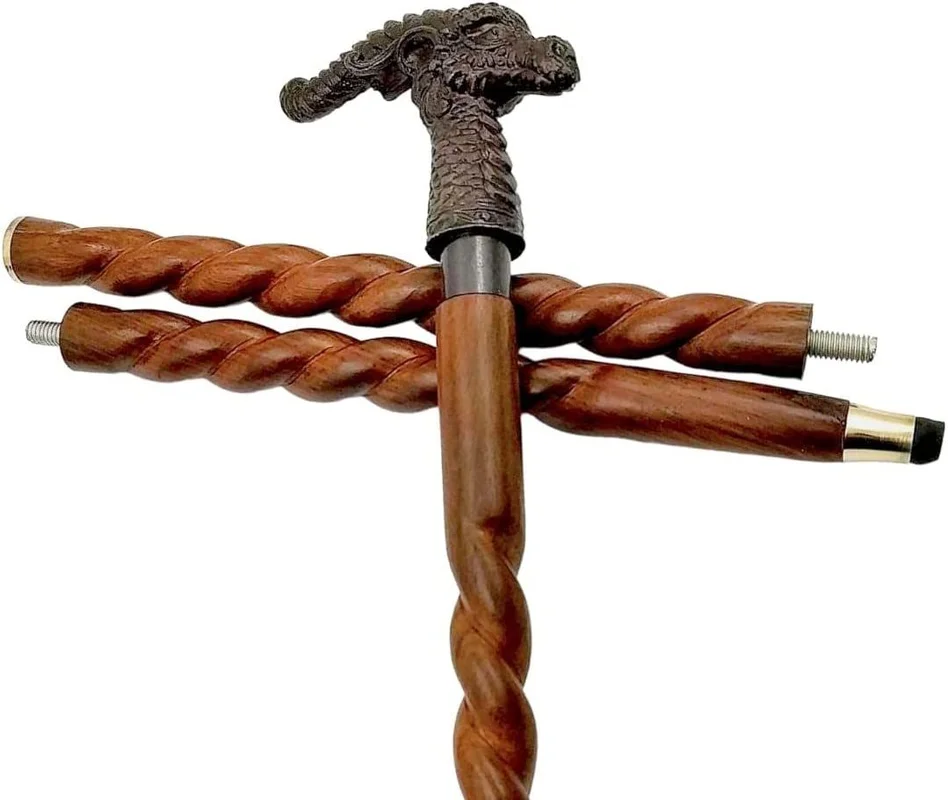 Dragon Handle Vintage Nautical Wooden Walking Stick Walking Cane For Parents, Grandparents 36inch Halloween & Christmas Gift