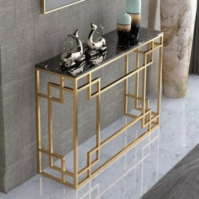 Luxury Design Iron Hallway Corner Console Table  Gold Finish Frame With  Marble Top Living Room Console Table Hot Sale Furniture