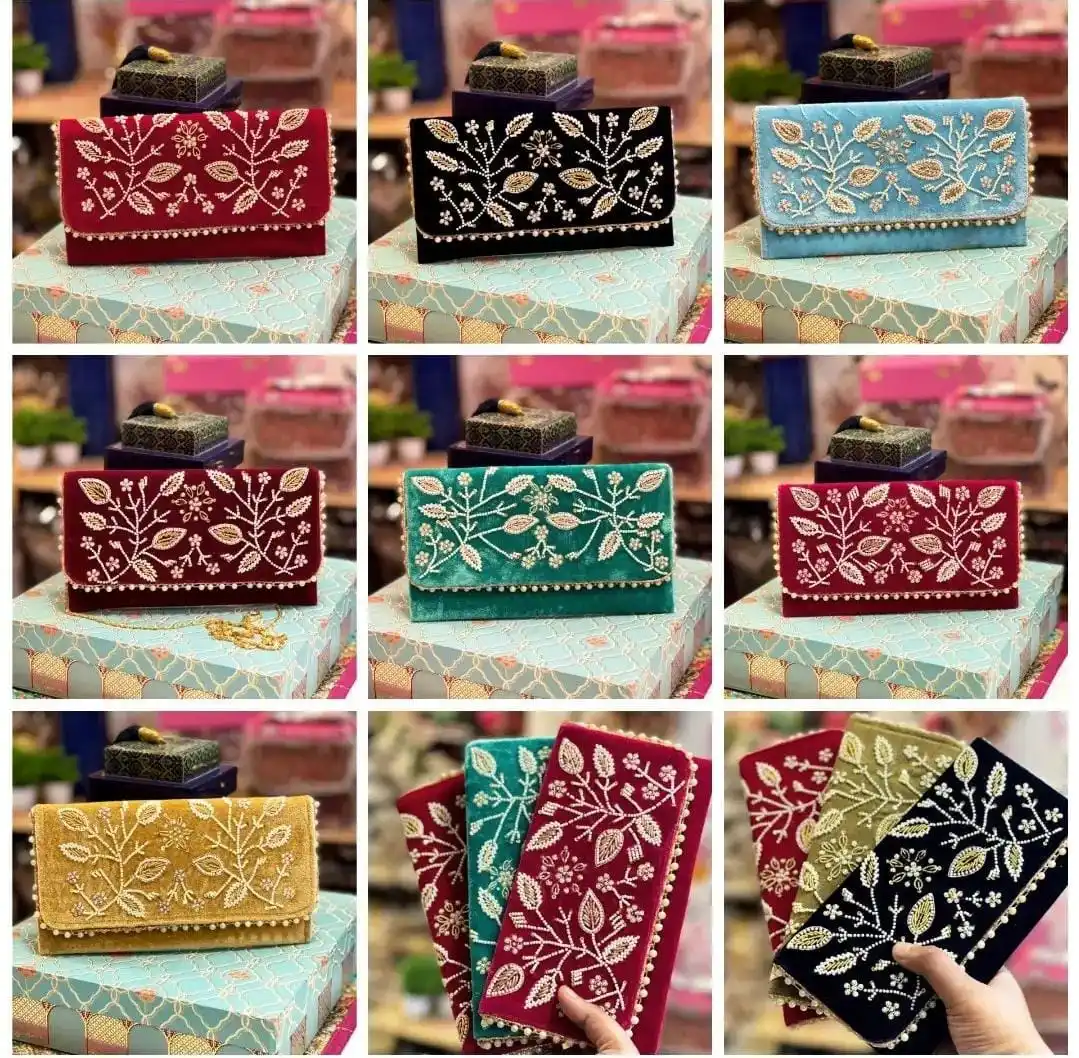 Multi Color Handmade Thread Embroidery Work Clutches For Wedding Party Use Return Gift Palm Bag Evening Handbag For woman