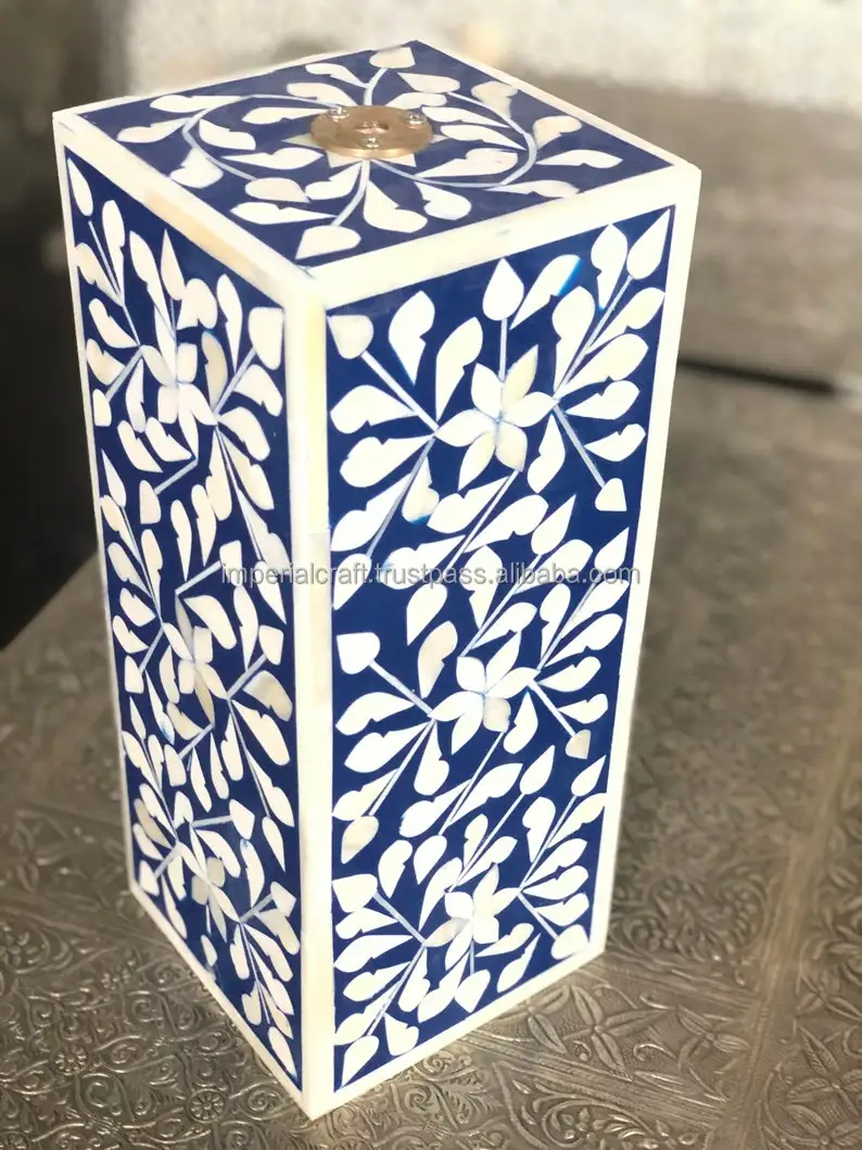 new hot selling bone inlay sky blue table lamp best floral design rectangle lighting lamp for home and hotels