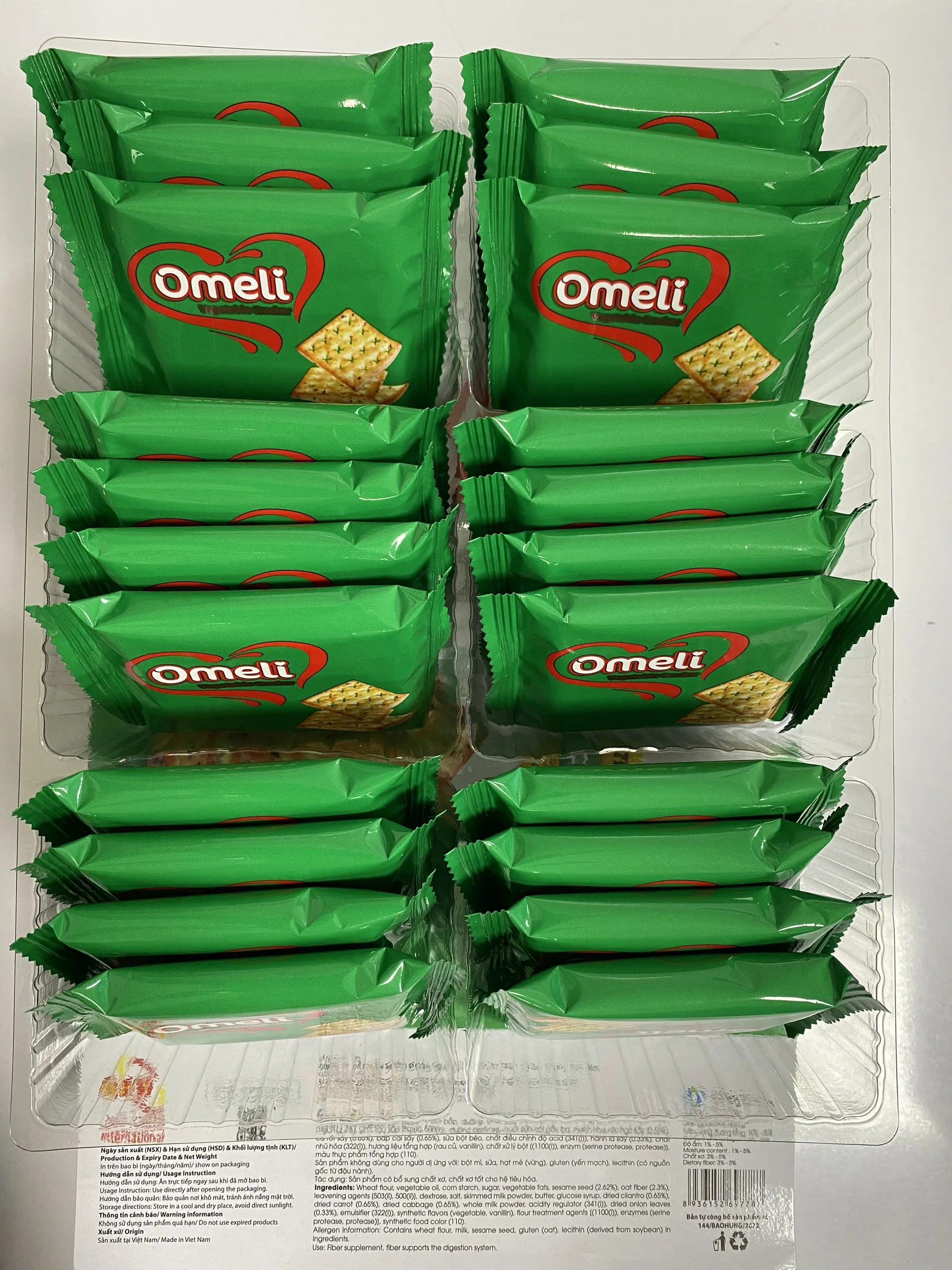 HOT SELLING OMELI CRACKER PAPER BOX 288GR VEGETABLE FLAVOR CRISPY TASTY THIN BISCUITS 12 MONTH SHELF-LIFE