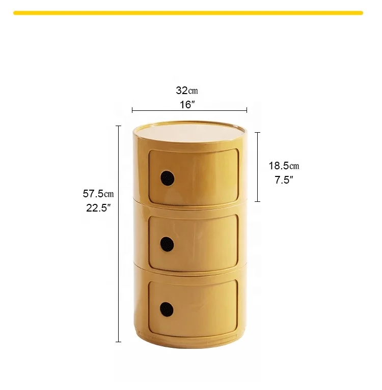 nordic modern design ABS plastic storage round cabinet side coffee table 3 layers stackable for living bed room