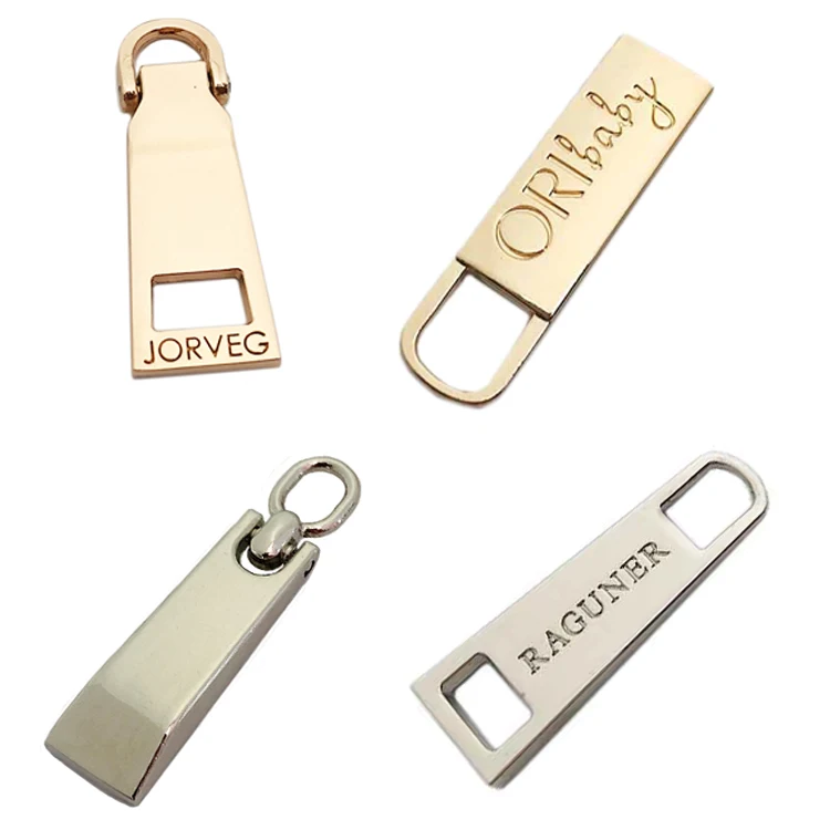 Custom Engraved Logo Metal Brand Zipper Pull Charms, Custom Made Bag Metal Zipper Slider Puller For Handbag Garment
