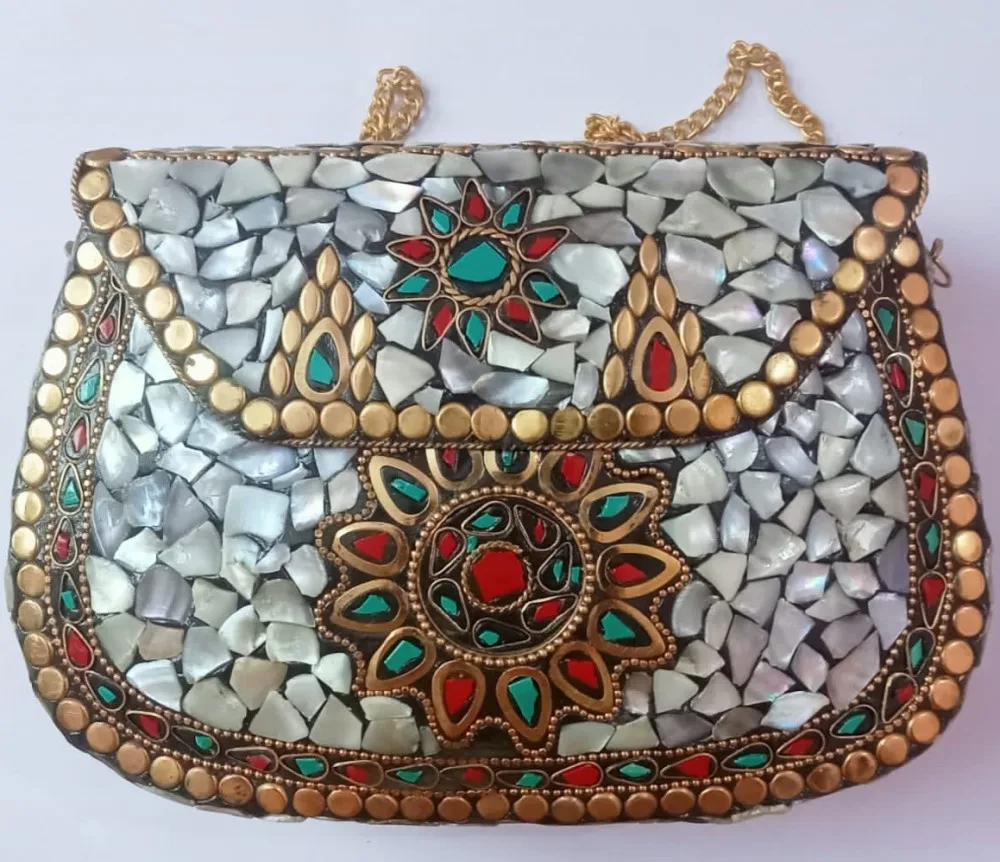Firoja mosaic work women purses evening metal clutch designers envelope bags sling shoulder fashion indian vintage BG-250823P895
