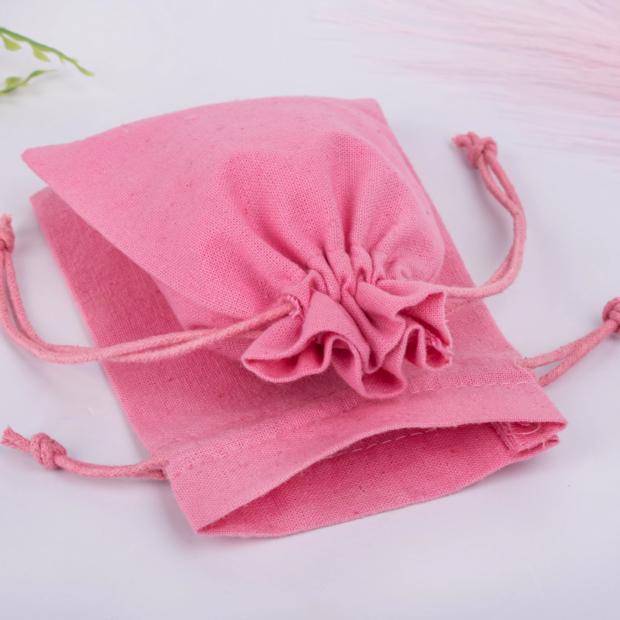 Customize Logo Handmade Light Pink Cotton Jewelry Organizer Pouch Indian Drawstring Wedding Favor Small Gift Bag Wholesale