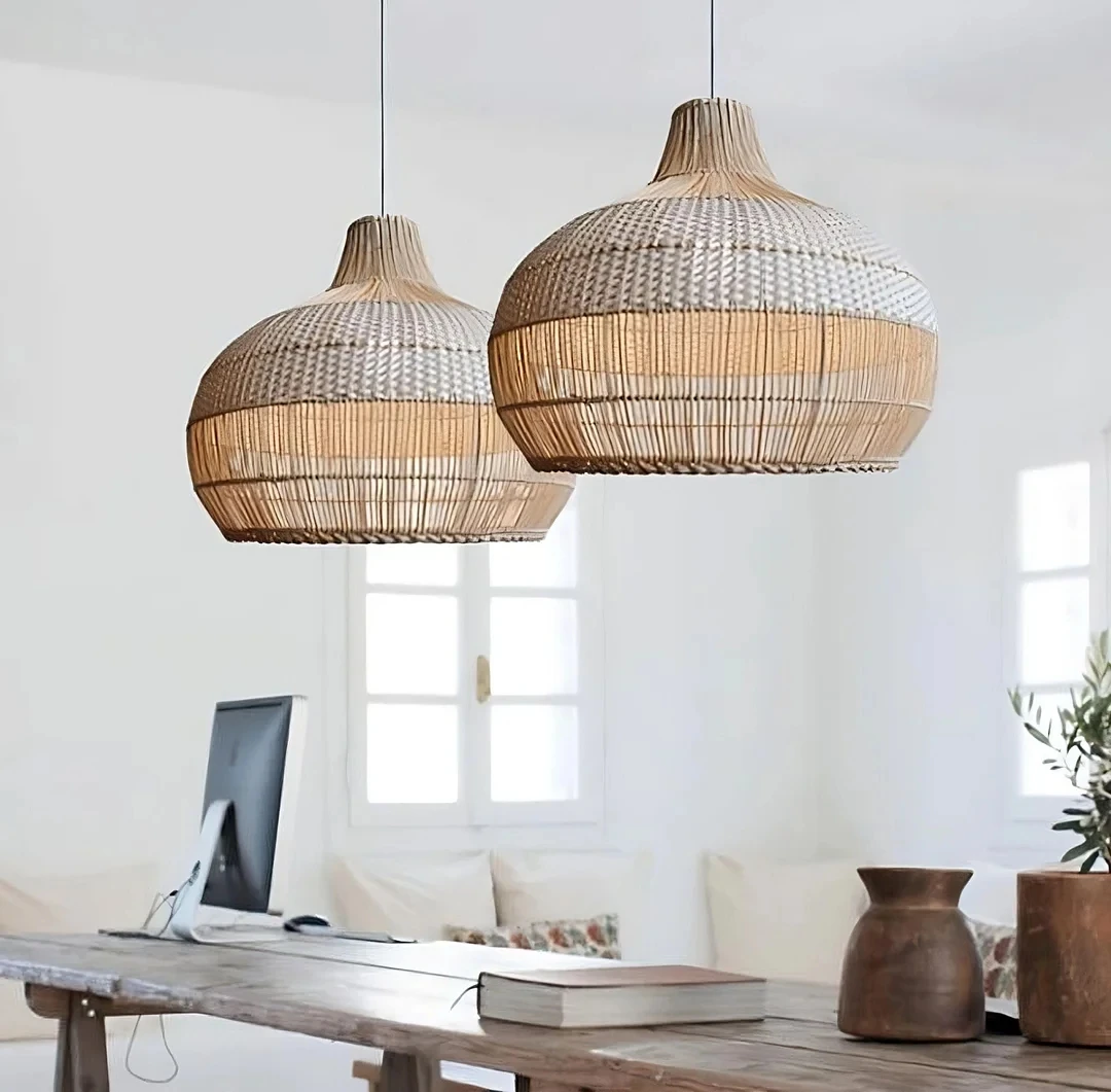 Hanging Lampshades Lamps Vintage Pendant Lights Chandeliers Kitchen Rattan Bamboo Natural Restaurant Coffee Shop Decor Indoor