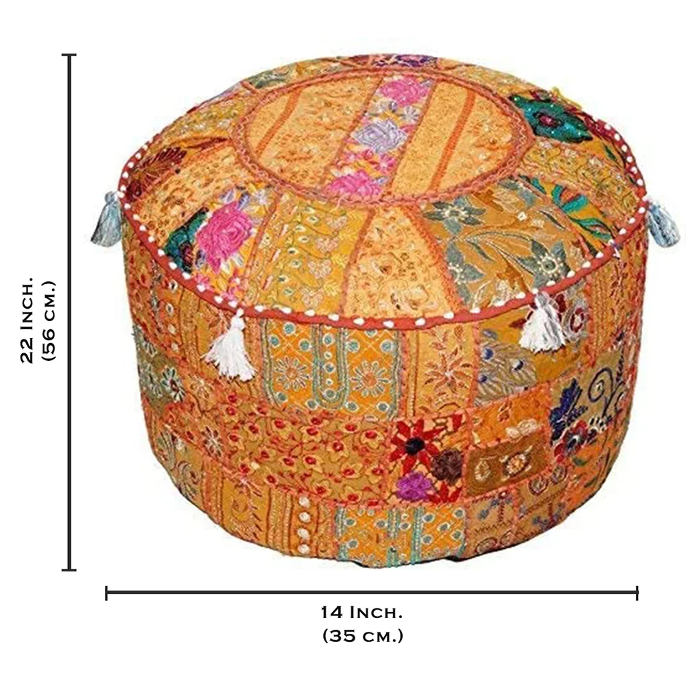 Export Quality Handmade Pouf Cover For Home Decor Pouffe Foot Stool Round Seating Ottoman From Indian Supplier