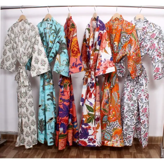 Wholesale And Manufacturer Indian 100% Cotton Free Size Robe Unisex Bath Robe Cotton Swim Wear Dressing Gown Bridesmaid Robes