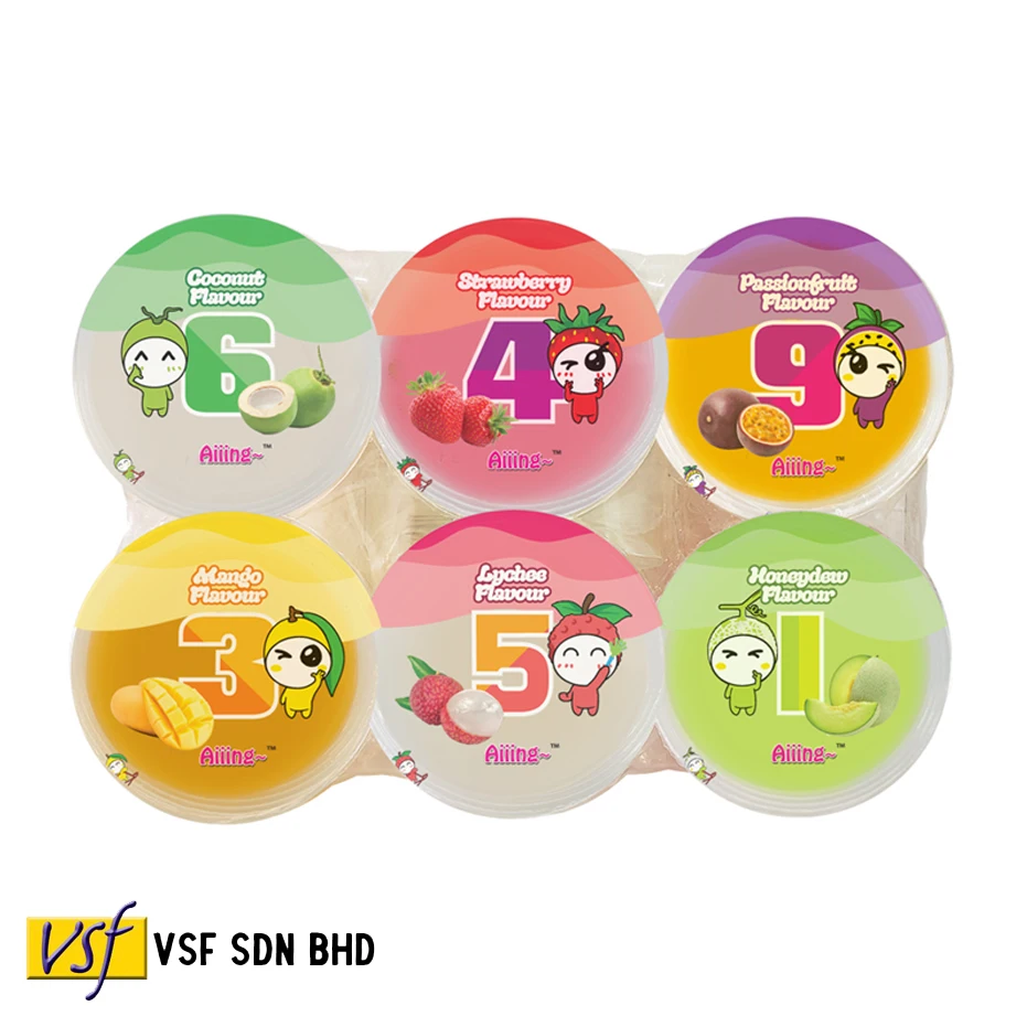 Aiiing Fruit Pudding Cups Nata De Coco 110g x 6 cups x 16 pkts Coconut Strawberry Passionfruit Mango Lychee Honeydew Assorted