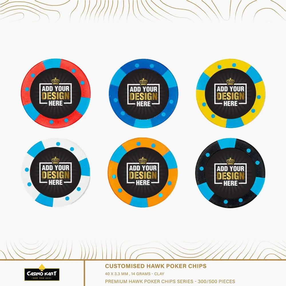 Customised Hawk Poker Chips Casino quality clay poker chip with Customised  colour and logo in lay 14 gm Baccarat Blackjack