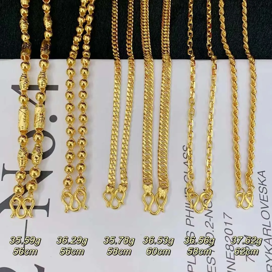 Different Luxury Style Designs Yellow Color 24K Pure Gold Chain Necklace