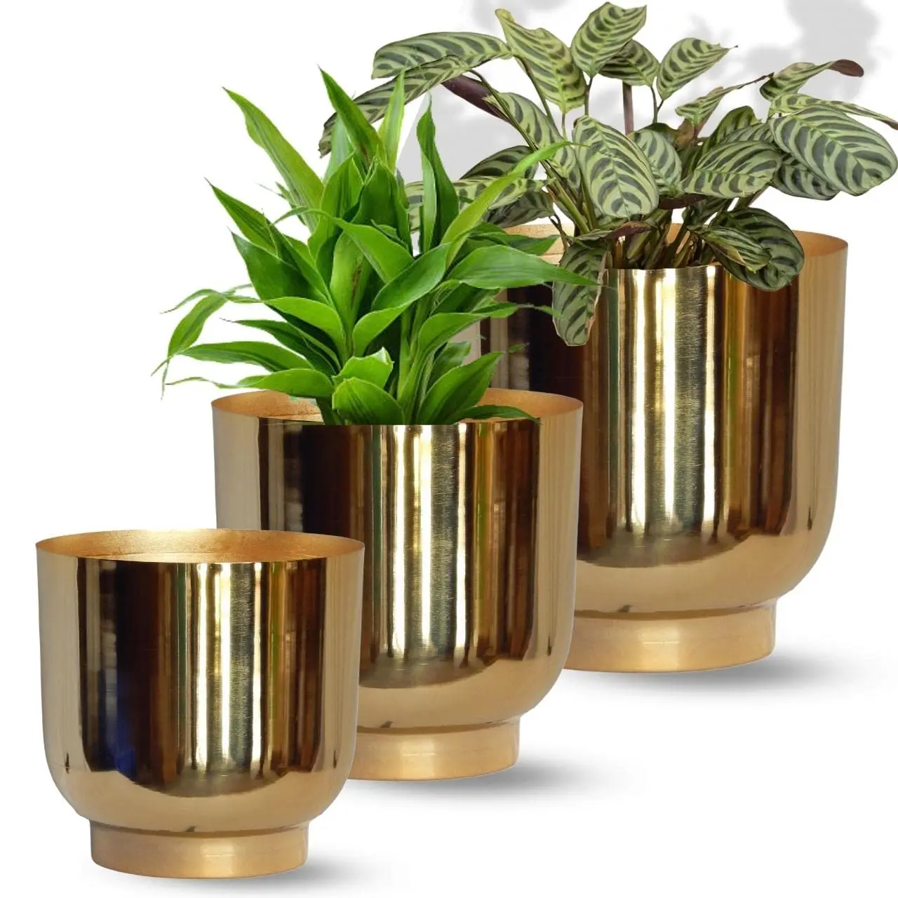 Unique Metal Plant Pots (8 inch 9 inch 10 inch) Indoor Planter Flower Pots with Drainage Hole For Home Garden Living Room Decor