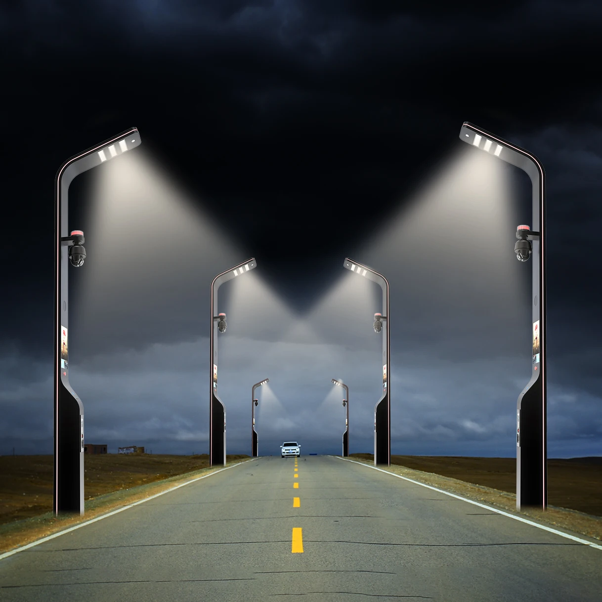 INTEFLY integareted All In one  led street light with smart camera/smart led display/RFID /smart charging pile