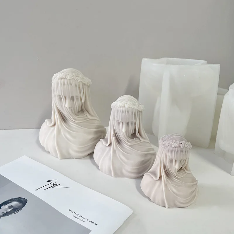 3D New Masked Girl Silicone Aromatherapy Candle Mold DIY Blindfolded Face Portrait Clay Gumpaste Resin Decor Soap Craft Making
