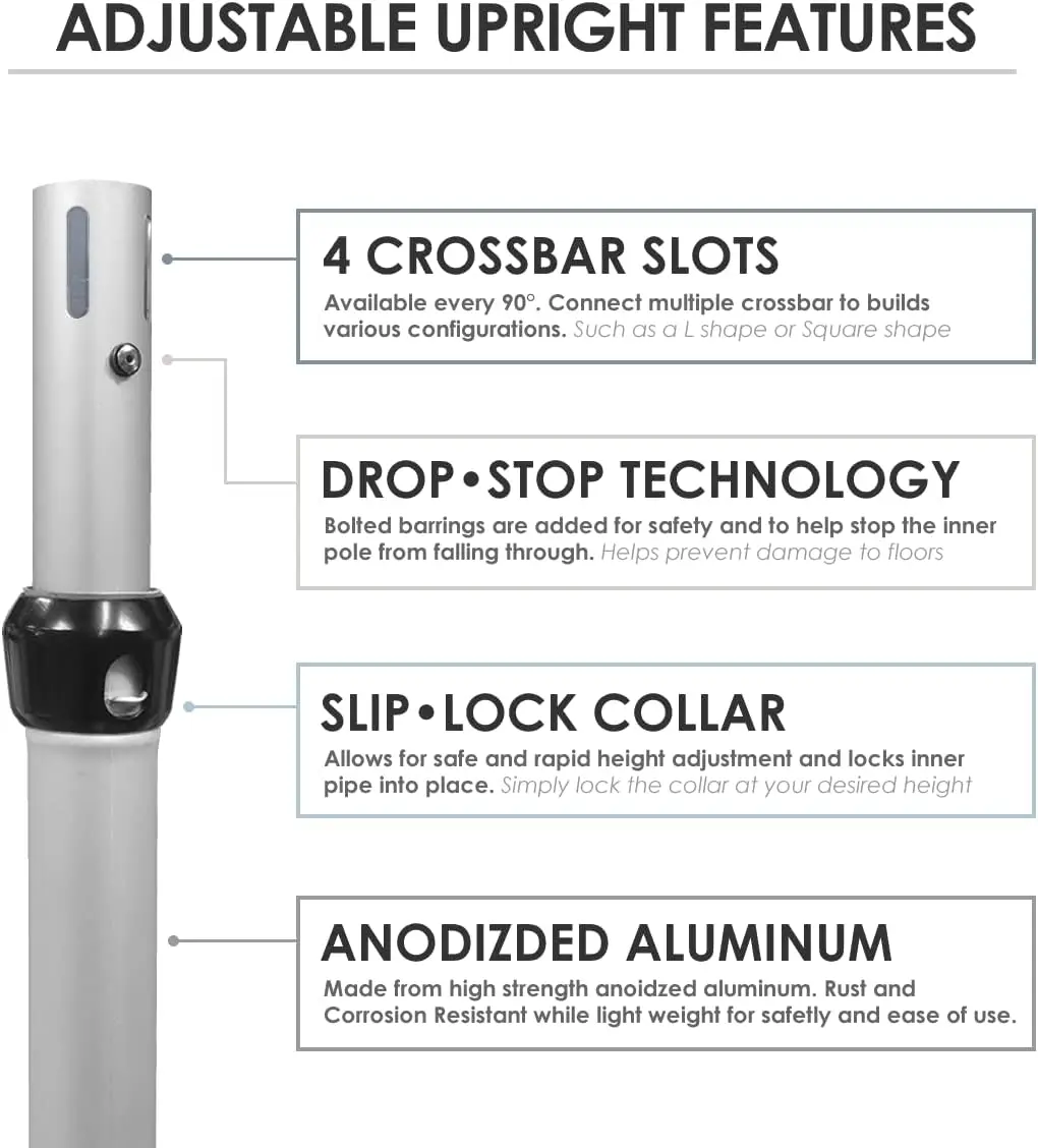 Pipe and Drape Adjustable Uprights (Poles) for Drape Systems for Backdrops