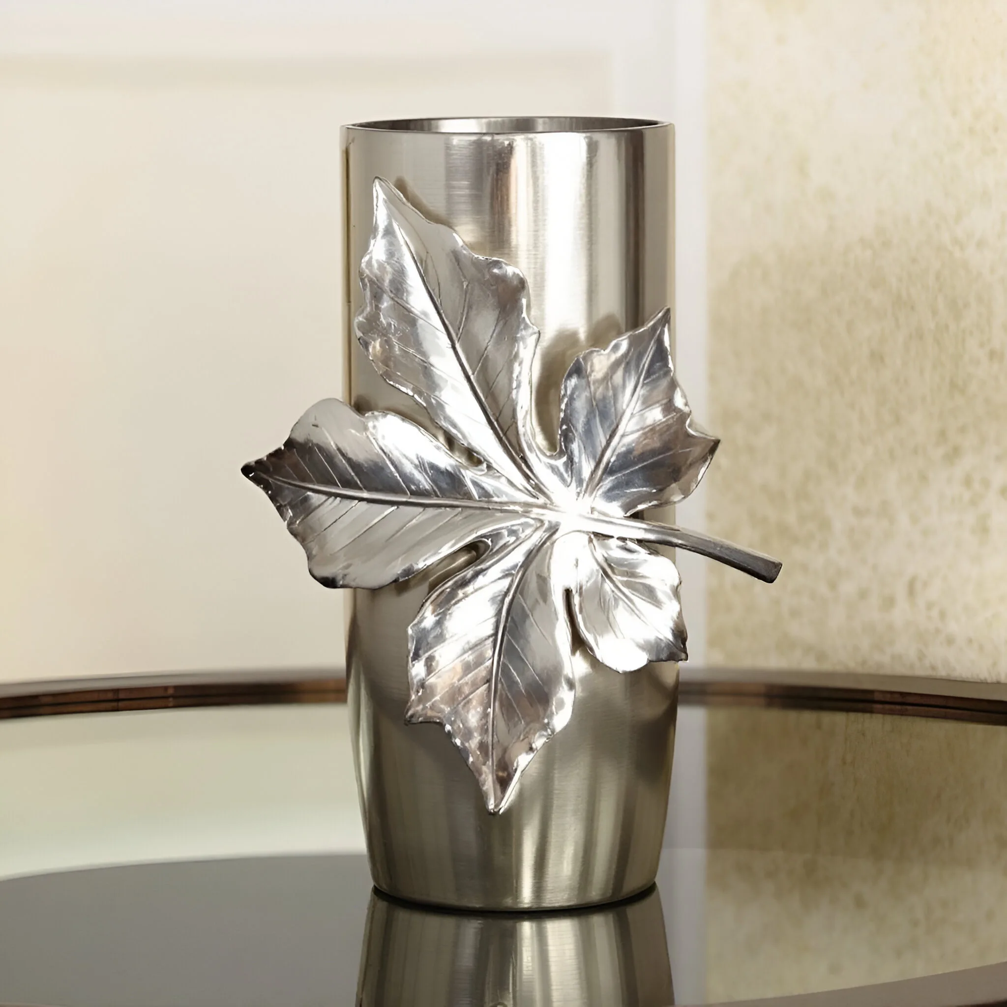 Elegant Silver Floral Vase Tapered Metal Stainless Steel Design with Embossed Flowers for Refined Home & Office Decor Vases