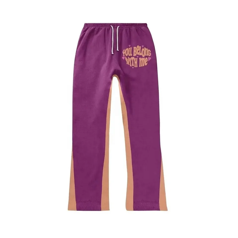 Two Piece Pants Sets Mens Tracksuit Fleece Embroidery or Foaming Print Custom Stacked Flared Sweatpants Fleece Wholesale